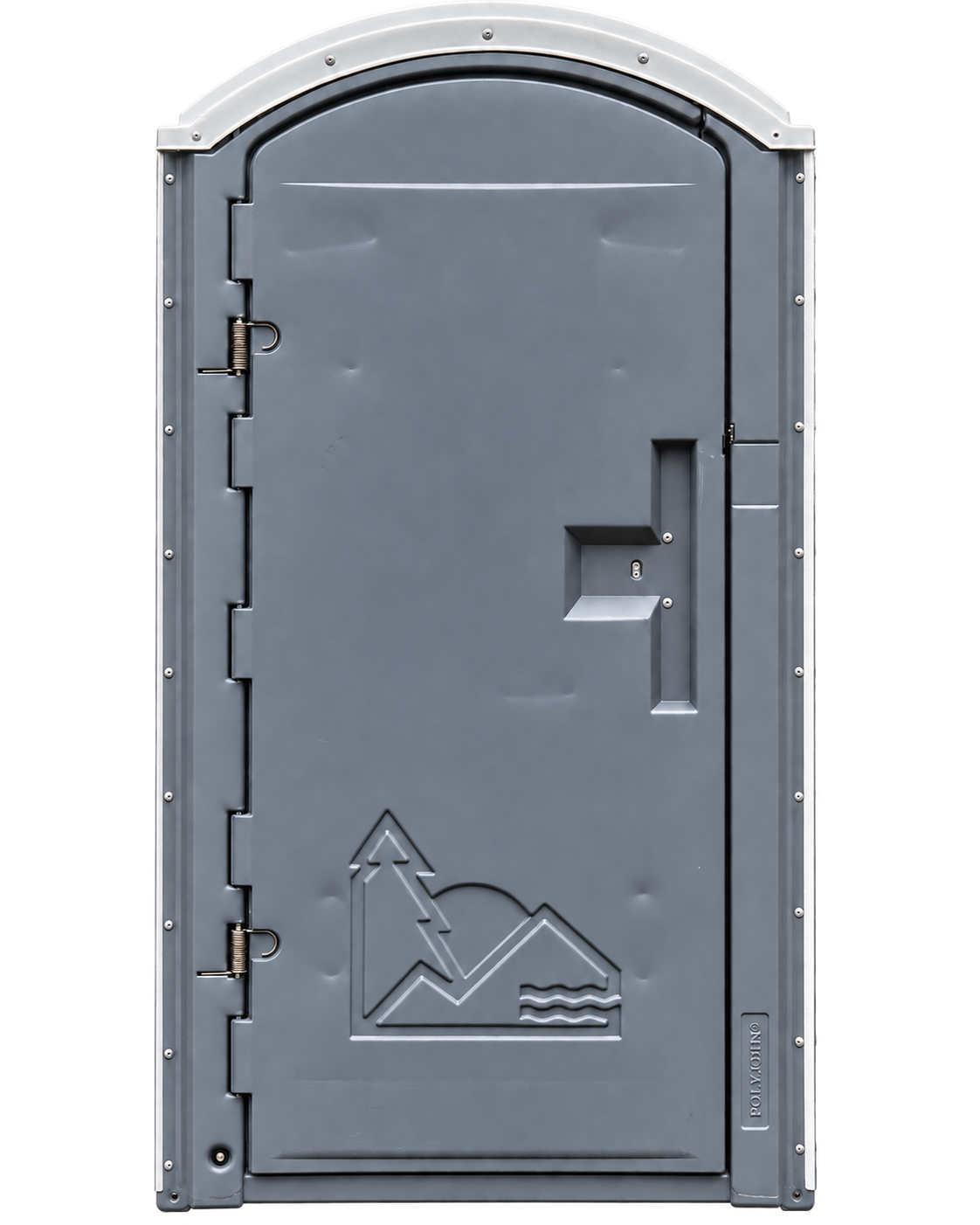 Clean slate-gray portable toilet available for rent
