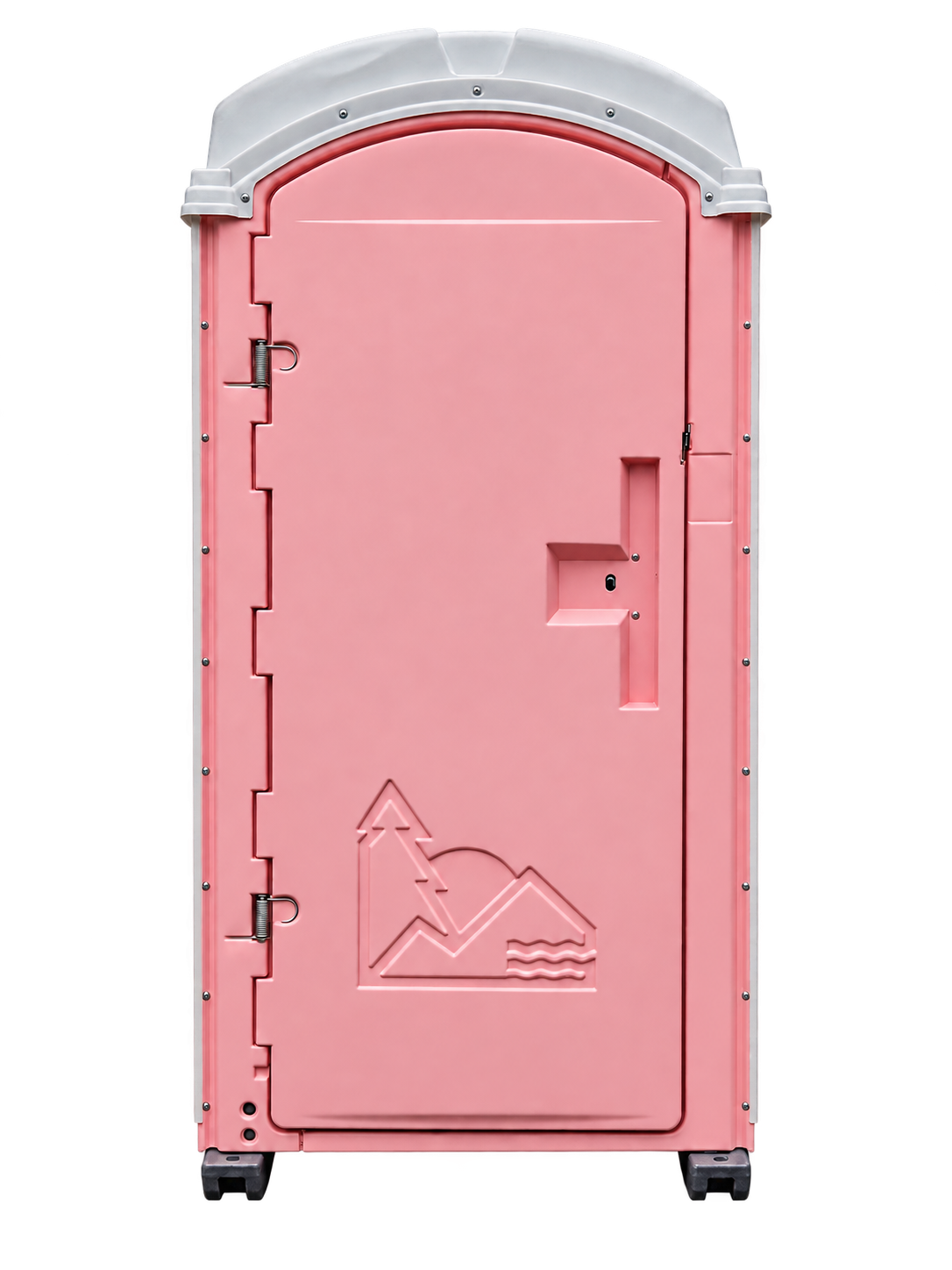 Clean pink portable toilet available for rent